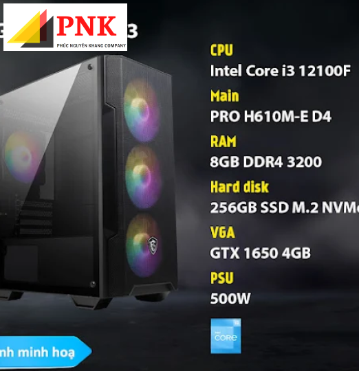 PC Gaming 30083 Intel Core i3-12100F/8GB/256GB SSD/GeForce GTX 1650/Free DOS